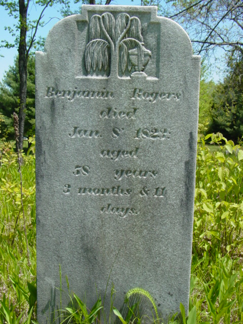 photo of Benjamin Rogers gravestone in Bryan Cemetery, Town of Saratoga